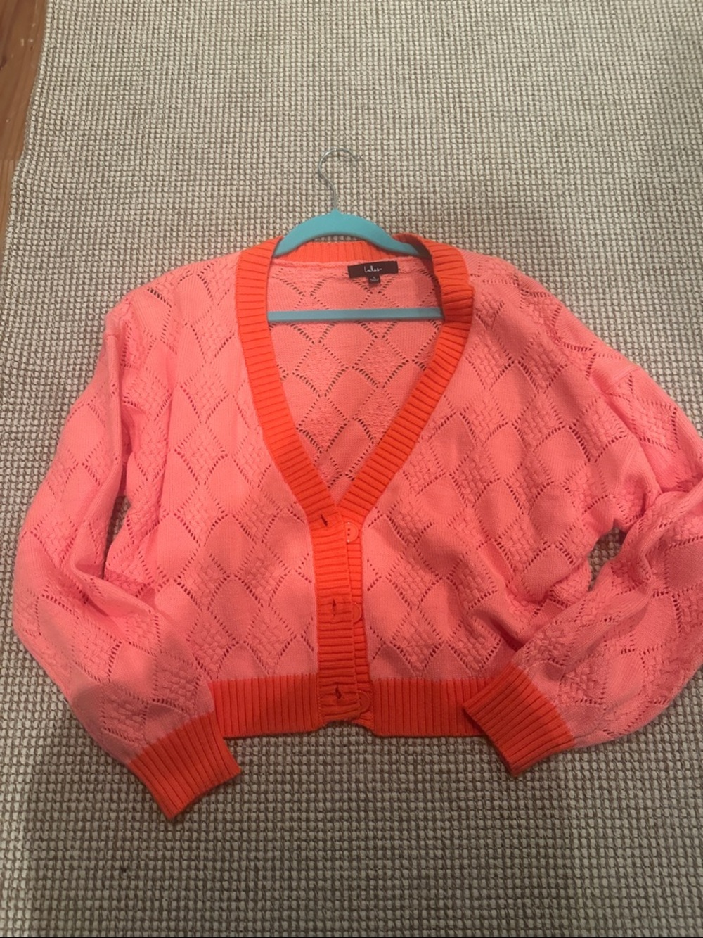 Lulu's Coral Pink Cardigan with Orange Trim